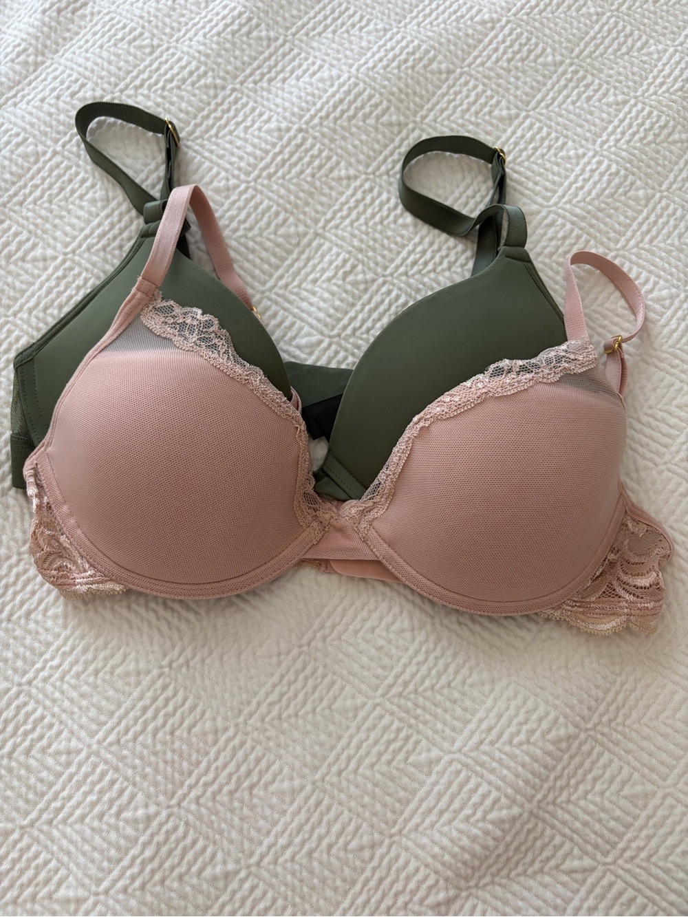 Bundle of 2 Pepper Bras - Olive Green & Blush Pink Lace - Size 34B